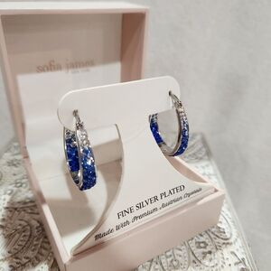 Sofia James Silver-Plated Hoop Earrings with Premium Austrian Crystals, NIB